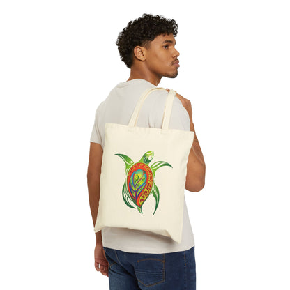Tote Bag — Colorful Tribal Sea Turtle Canvas Tote