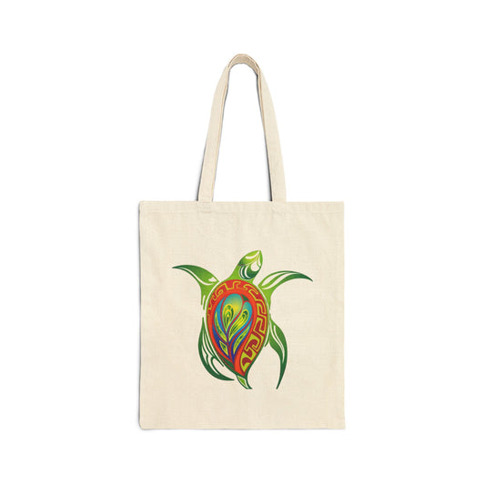 Tote Bag — Colorful Tribal Sea Turtle Canvas Tote